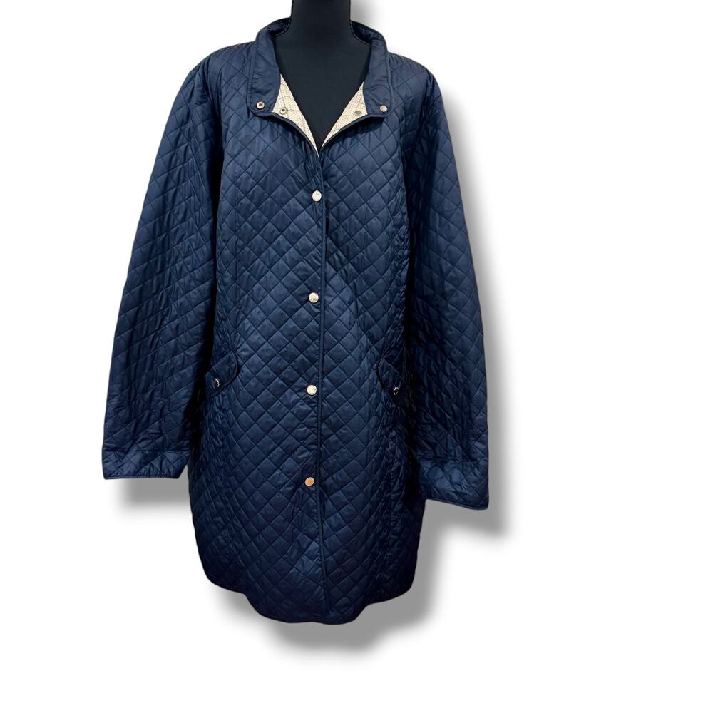 Marina Rinaldi Sport Navy Blue Quilted Zip Jacket Size 31 (US22) Quiet Luxury